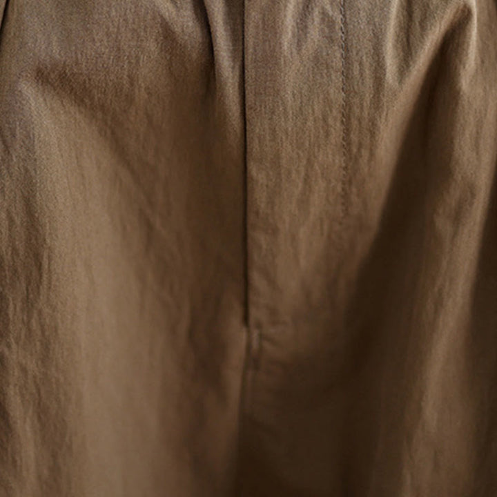 Buddha Stones Casual Solid Color One Top Button Elastic Waistband Cotton Linen Women's Pants With Pockets - image 8
