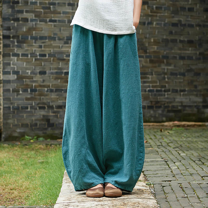 Buddha Stones Casual Plain Color Elastic Waistband Fleece Lined Cotton Ramie Women's Pants With Pockets - DarkCyan - US4，UK/AU8，EU36 (L) - image 43