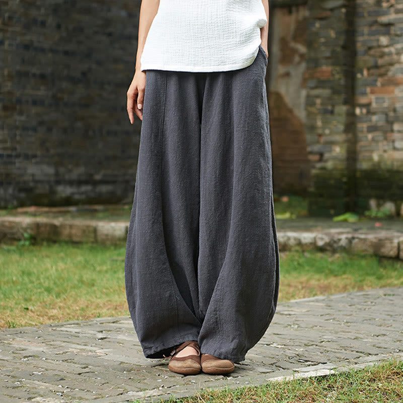 Buddha Stones Casual Plain Color Elastic Waistband Fleece Lined Cotton Ramie Women's Pants With Pockets - DimGray - US4，UK/AU8，EU36 (L) - image 39