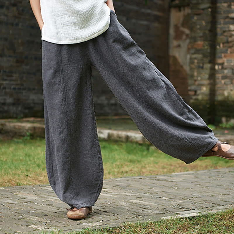 Buddha Stones Casual Plain Color Elastic Waistband Fleece Lined Cotton Ramie Women's Pants With Pockets - image 42