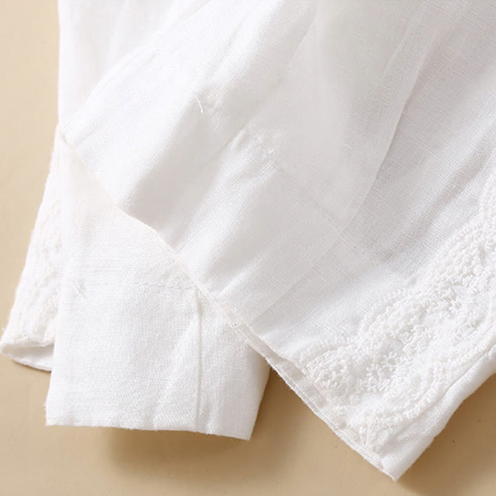 Buddha Stones Plain Color Flower Embroidery Side Linen Women's Pants With Pockets - image 31