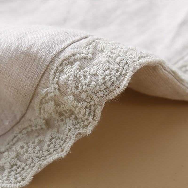 Buddha Stones Plain Color Flower Embroidery Side Linen Women's Pants With Pockets - image 20