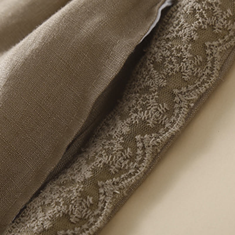 Buddha Stones Plain Color Flower Embroidery Side Linen Women's Pants With Pockets - image 4