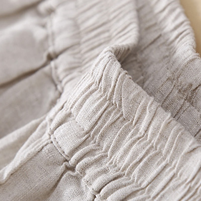Buddha Stones Plain Color Flower Embroidery Side Linen Women's Pants With Pockets - image 16