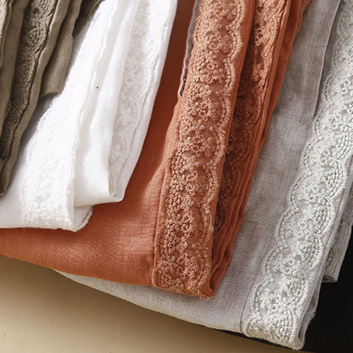 Buddha Stones Plain Color Flower Embroidery Side Linen Women's Pants With Pockets - image 32