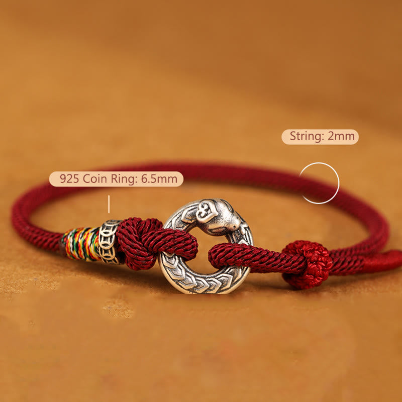 Buddha Stones Red String 999 Sterling Silver Peace Buckle Coin Year of the Snake Strength Bracelet - image 1
