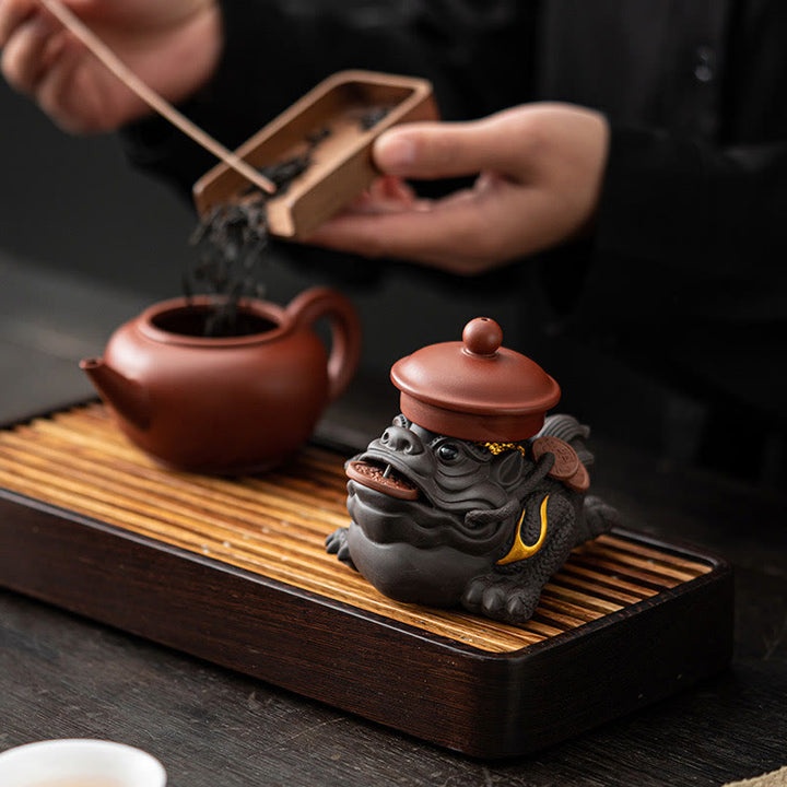 Buddha Stones Feng Shui Frog Toad Copper Coins Ceramic Purple Clay Wealth Home Tea Pet Figurine Decoration - image 7