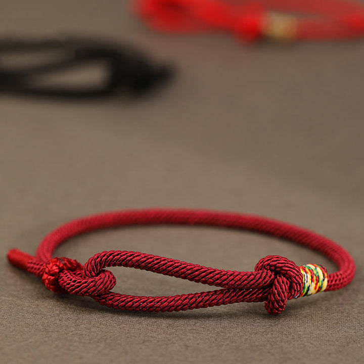 Buddha Stones Red String 925 Sterling Silver 999 Sterling Silver Coin Luck Bracelet - Dark Red String - Colorful String - 14-17cm - image 0