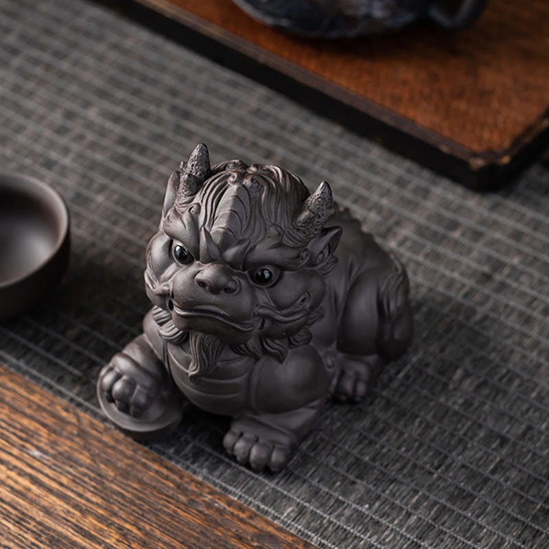 Buddha Stones PiXiu Ingot Ball Purple Clay Ceramic Tea Pet Wealth Home Figurine Decoration - image 6