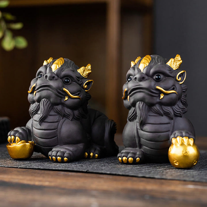 Buddha Stones PiXiu Ingot Ball Purple Clay Ceramic Tea Pet Wealth Home Figurine Decoration - image 10