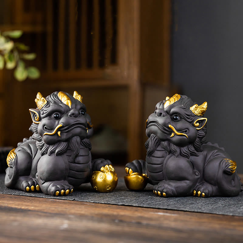 Buddha Stones PiXiu Ingot Ball Purple Clay Ceramic Tea Pet Wealth Home Figurine Decoration - image 0