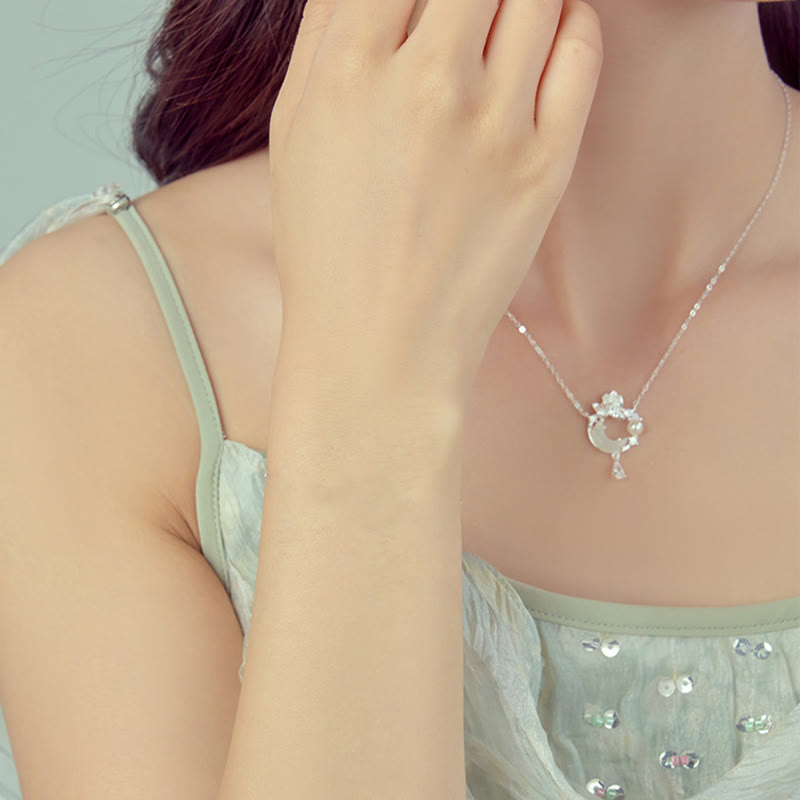 Buddha Stones Hetian Jade 925 Sterling Silver Cubic Zirconia Pearl Necklace Pendant - image 1