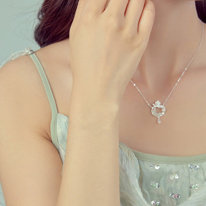 Buddha Stones Hetian Jade 925 Sterling Silver Cubic Zirconia Pearl Necklace Pendant - image 1