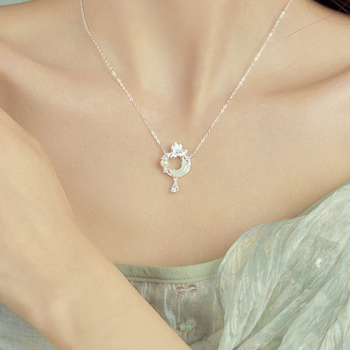 Buddha Stones Hetian Jade 925 Sterling Silver Cubic Zirconia Pearl Necklace Pendant - image 3