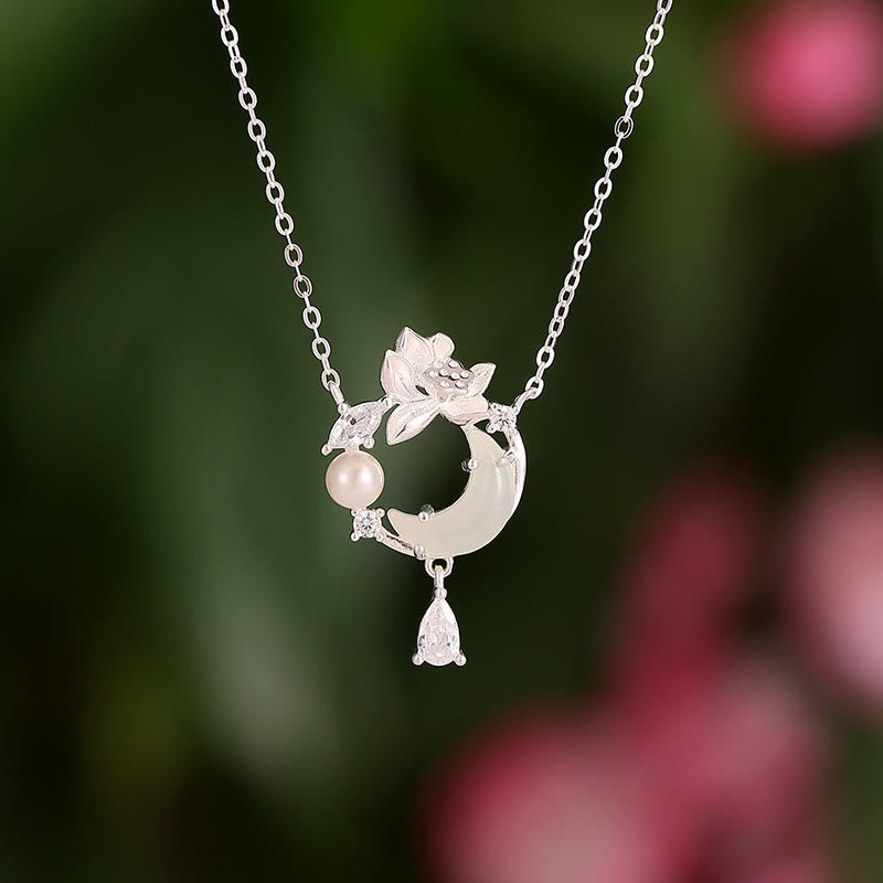 Buddha Stones Hetian Jade 925 Sterling Silver Cubic Zirconia Pearl Necklace Pendant - Hetian Jade 925 Sterling Silver - image 0