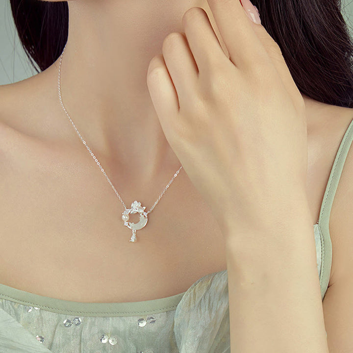 Buddha Stones Hetian Jade 925 Sterling Silver Cubic Zirconia Pearl Necklace Pendant - image 4