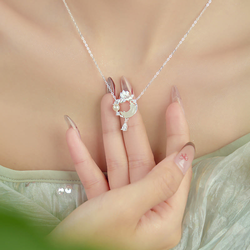 Buddha Stones Hetian Jade 925 Sterling Silver Cubic Zirconia Pearl Necklace Pendant - image 2