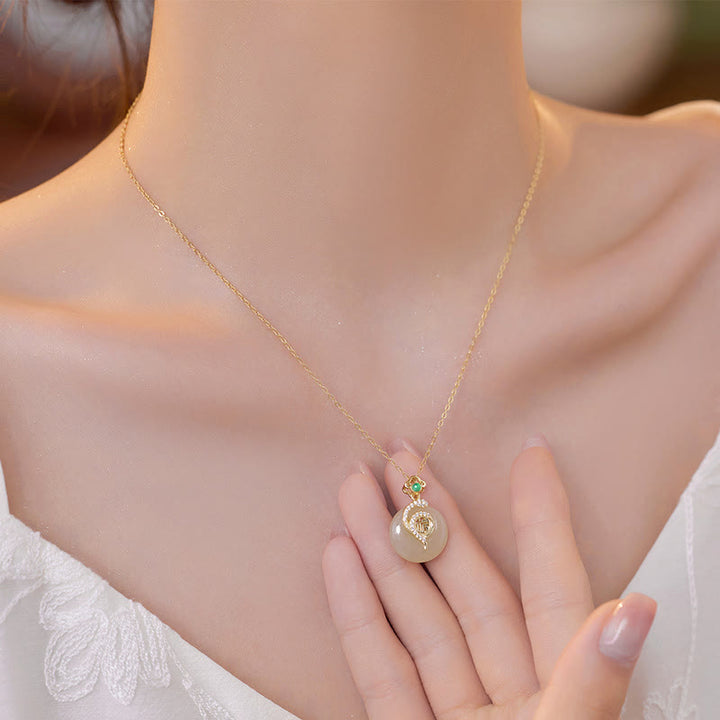 Buddha Stones 925 Sterling Silver Fu Character Hetian Jade Peace Buckle Year Of The Snake Luck Necklace Pendant - image 11