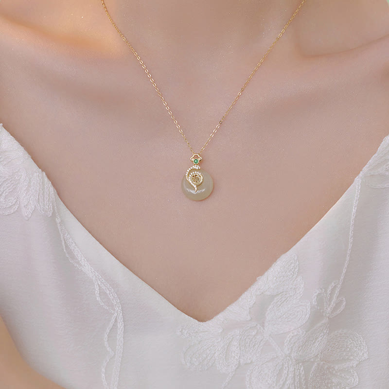 Buddha Stones 925 Sterling Silver Fu Character Hetian Jade Peace Buckle Year Of The Snake Luck Necklace Pendant - image 13