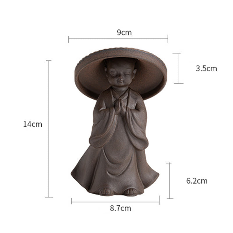 Buddha Stones Little Brown Monk Hat Strainer Ceramic Tea Accessories Figurine Zen Home Desk Decoration - image 10