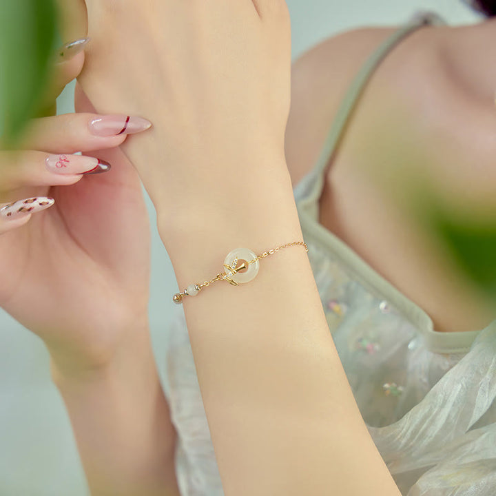 Buddha Stones Hetian Jade 925 Sterling Silver Cubic Zirconia Peace Buckle Luck Bracelet - image 3