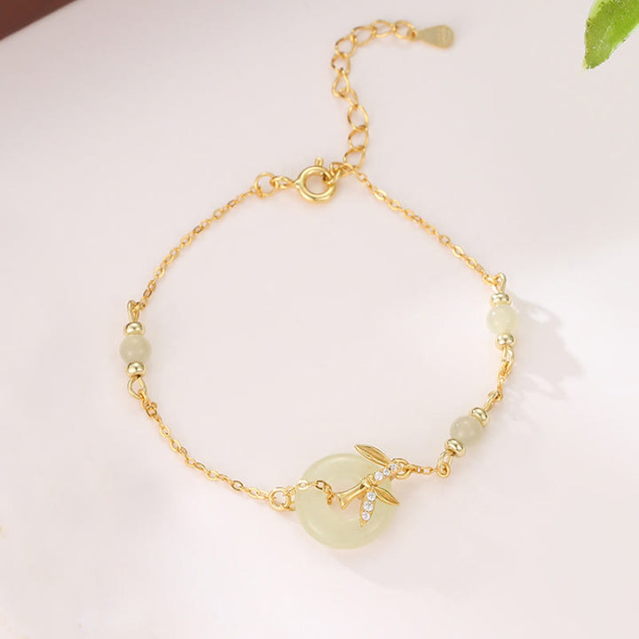 Buddha Stones Hetian Jade 925 Sterling Silver Cubic Zirconia Peace Buckle Luck Bracelet - Hetian Jade Golden 925 Sterling Silver(Wrist Circumference: 14-18cm) - image 0
