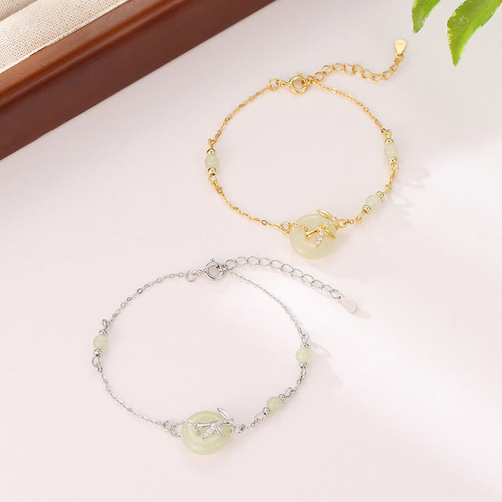 Buddha Stones Hetian Jade 925 Sterling Silver Cubic Zirconia Peace Buckle Luck Bracelet - image 12