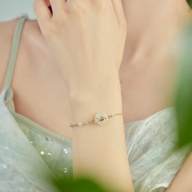 Buddha Stones Hetian Jade 925 Sterling Silver Cubic Zirconia Peace Buckle Luck Bracelet - image 9