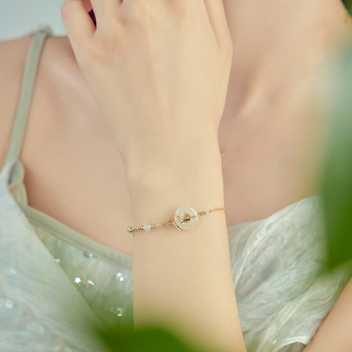 Buddha Stones Hetian Jade 925 Sterling Silver Cubic Zirconia Peace Buckle Luck Bracelet - image 9