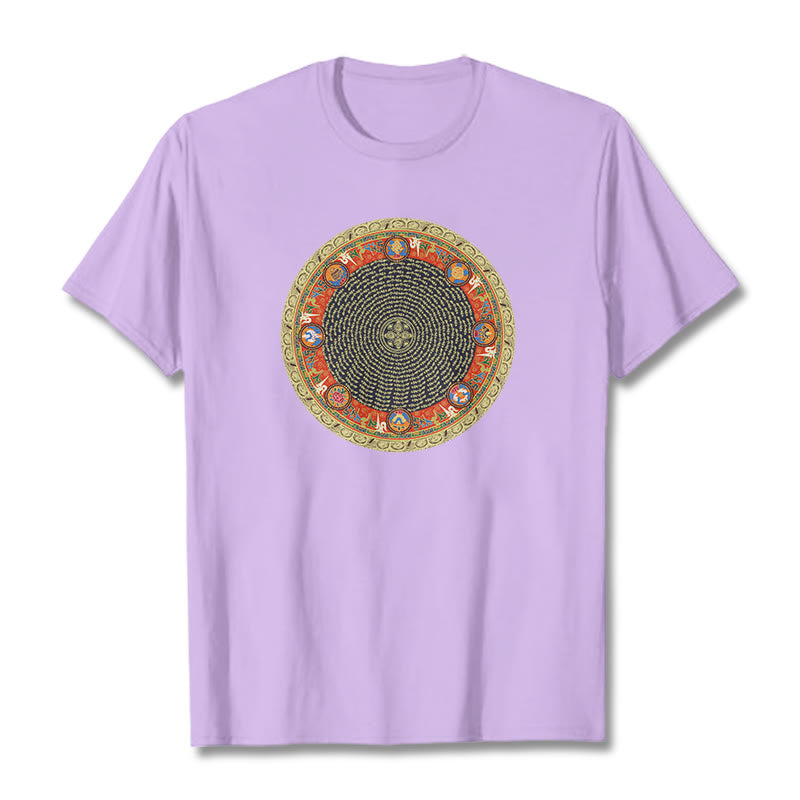 Buddha Stones Circular Om Mani Padme Hum Eight Auspicious Symbols Cotton Tee T-shirt - Plum - 2XL - image 16