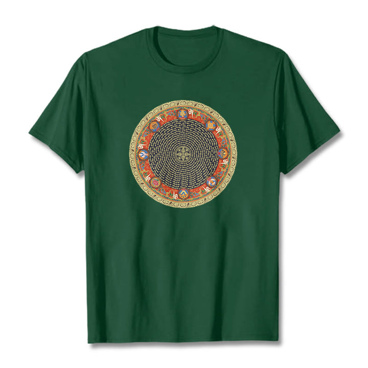 Buddha Stones Circular Om Mani Padme Hum Eight Auspicious Symbols Cotton Tee T-shirt - ForestGreen - 2XL - image 1