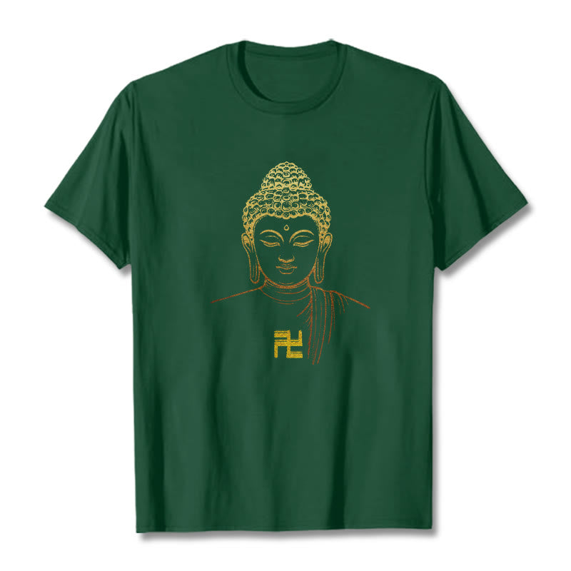 Buddha Stones Swastika Pattern Golden Buddha Cotton Tee T-shirt - ForestGreen - 2XL - image 8