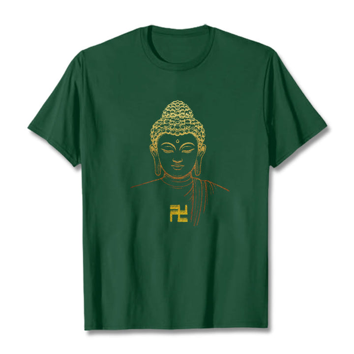 Buddha Stones Swastika Pattern Golden Buddha Cotton Tee T-shirt - ForestGreen - 2XL - image 8