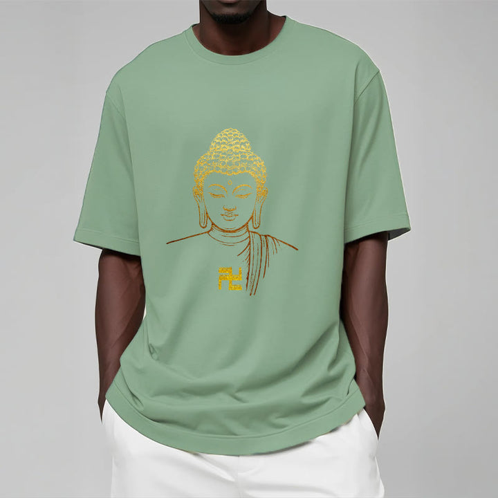 Buddha Stones Swastika Pattern Golden Buddha Cotton Tee T-shirt - image 13