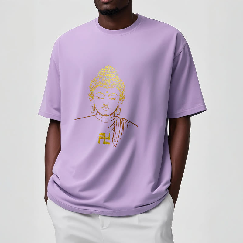 Buddha Stones Swastika Pattern Golden Buddha Cotton Tee T-shirt - image 15
