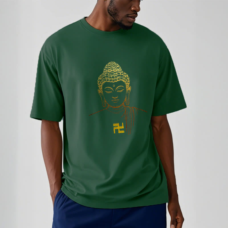 Buddha Stones Swastika Pattern Golden Buddha Cotton Tee T-shirt - image 9