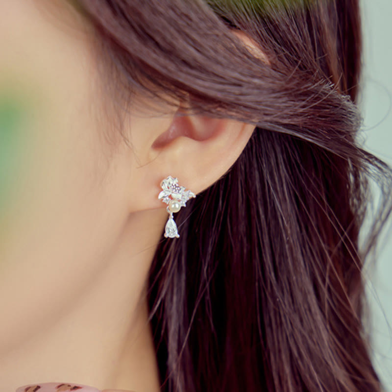 Buddha Stones Hetian Jade 925 Sterling Silver Cubic Zirconia Pearl Abundance Earrings  - image 9