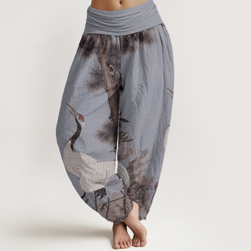 Buddha Stones Casual Red-crowned Crane Pine Tree Mountain Women's Elastic Waist Harem Pants - LightSteelBlue - US22，UK/AU26，EU54 (6XL) - image 7
