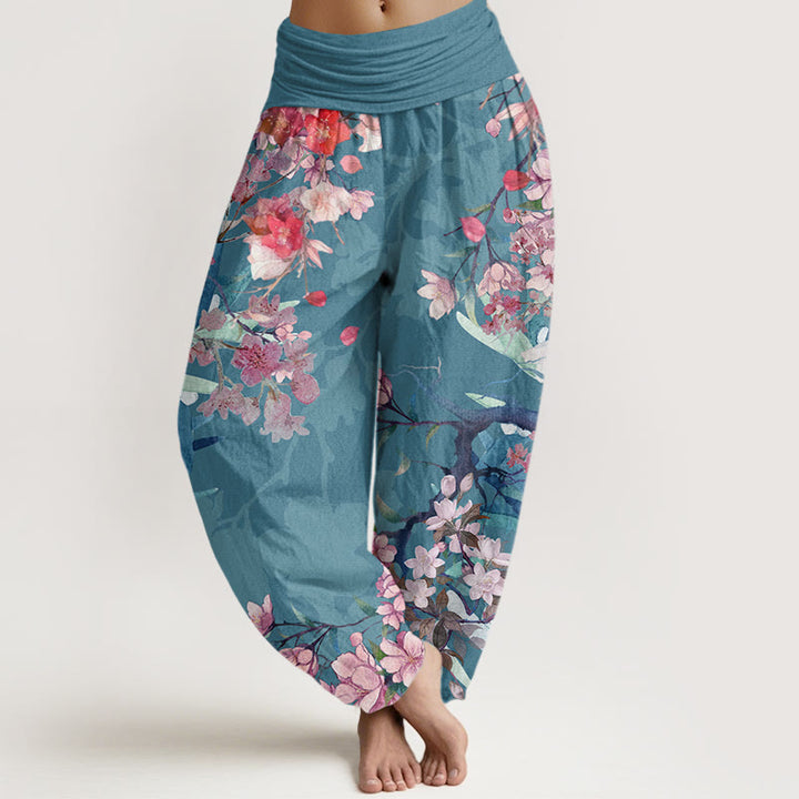 Buddha Stones Red Pink Blooming Flowers Lush Branches Women's Elastic Waist Harem Pants - DarkCyan - US22，UK/AU26，EU54 (6XL) - image 7