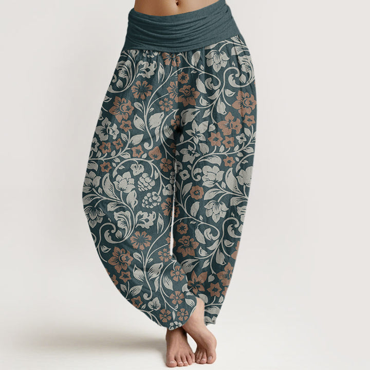 Buddha Stones Small Flowers Intertwining Branches Women's Elastic Waist Harem Pants - Teal - US22，UK/AU26，EU54 (6XL) - image 4