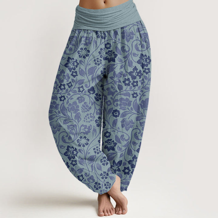 Buddha Stones Cotton Small Flowers Intertwining Branches Women's Elastic Waist Harem Pants - SteelBlue - US22，UK/AU26，EU54 (6XL) - image 7