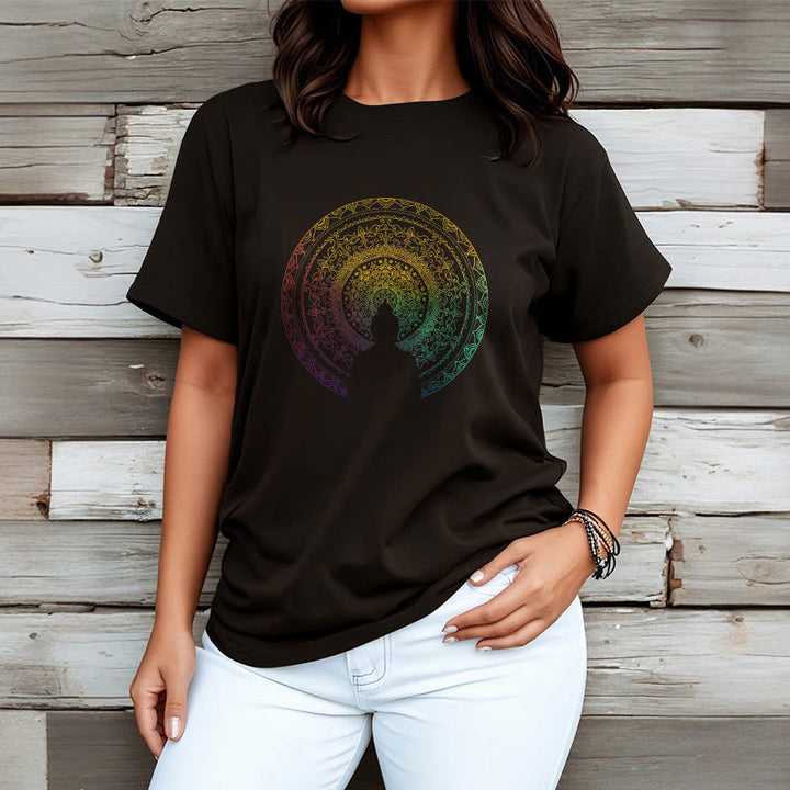 Buddha Stones Colorful Gradient Mandala Buddha Cotton Tee T-shirt - image 3