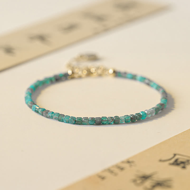 Buddha Stone 2.5mm Apatite Ultra-thin Beads 14k Gold Plated Copper Heart Motivation Bracelet - image 3