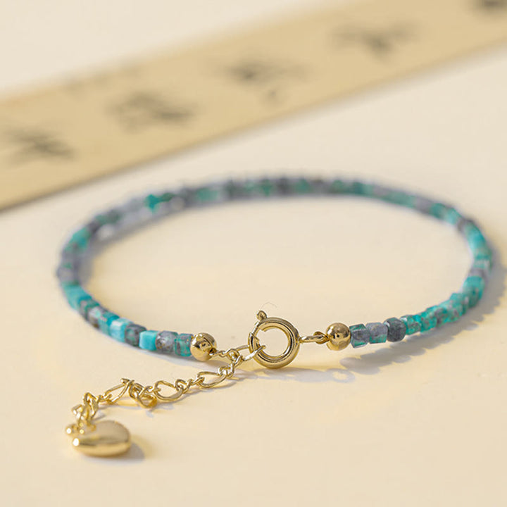Buddha Stone 2.5mm Apatite Ultra-thin Beads 14k Gold Plated Copper Heart Motivation Bracelet - image 2