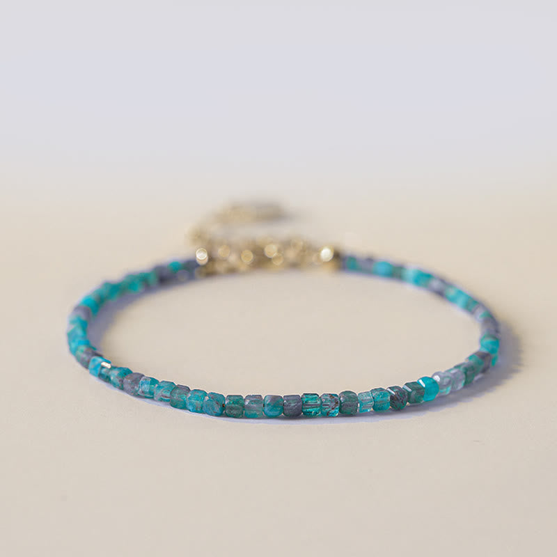 Buddha Stone 2.5mm Apatite Ultra-thin Beads 14k Gold Plated Copper Heart Motivation Bracelet - 2.5mm Apatite(Wrist Circumference: 14-18cm) - image 0