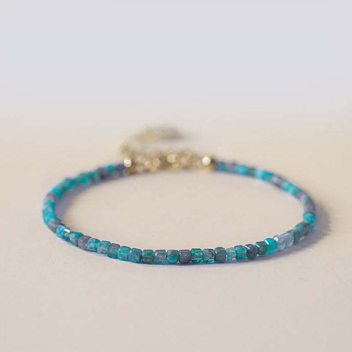 Buddha Stone 2.5mm Apatite Ultra-thin Beads 14k Gold Plated Copper Heart Motivation Bracelet - 2.5mm Apatite(Wrist Circumference: 14-18cm) - image 0