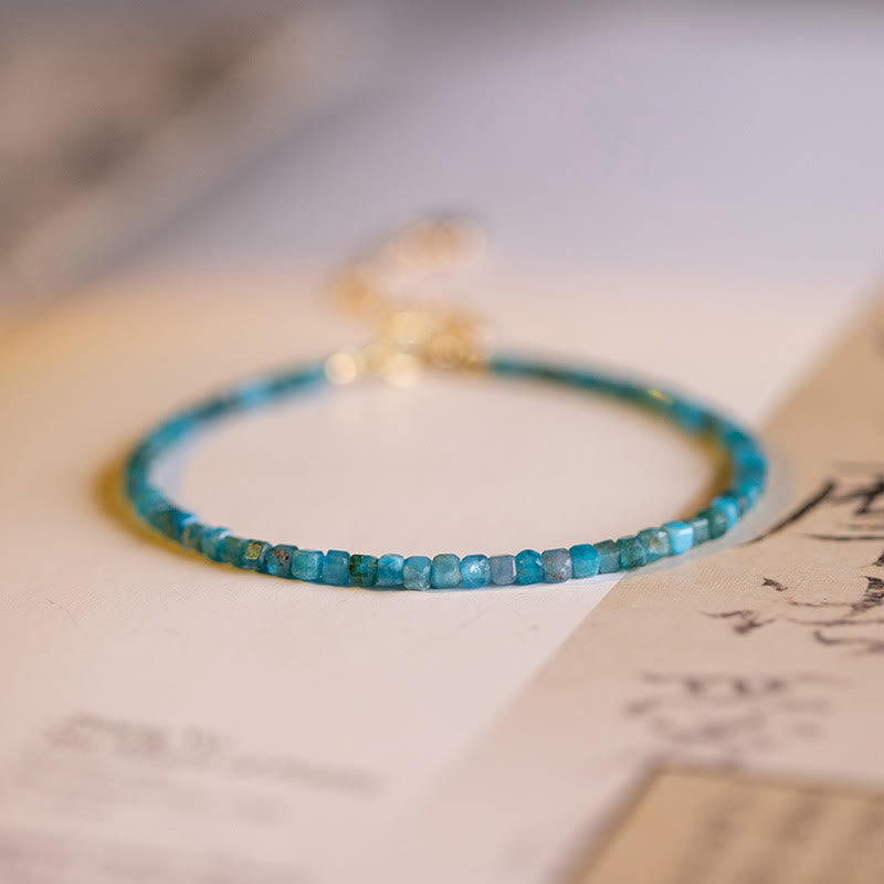 Buddha Stone 2.5mm Apatite Ultra-thin Beads 14k Gold Plated Copper Heart Motivation Bracelet - image 7