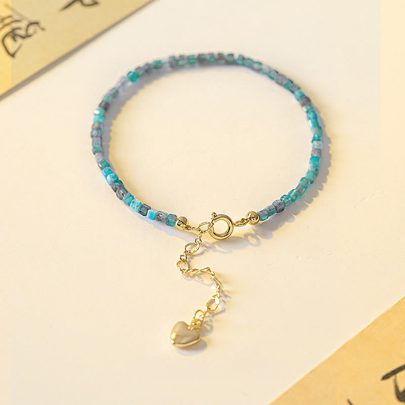 Buddha Stone 2.5mm Apatite Ultra-thin Beads 14k Gold Plated Copper Heart Motivation Bracelet - image 1