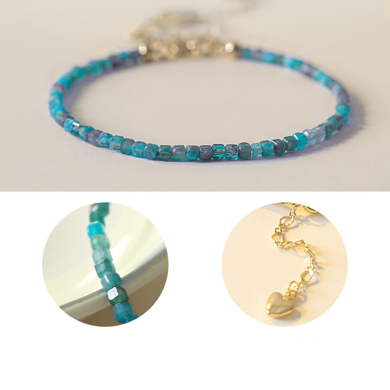 Buddha Stone 2.5mm Apatite Ultra-thin Beads 14k Gold Plated Copper Heart Motivation Bracelet - image 9