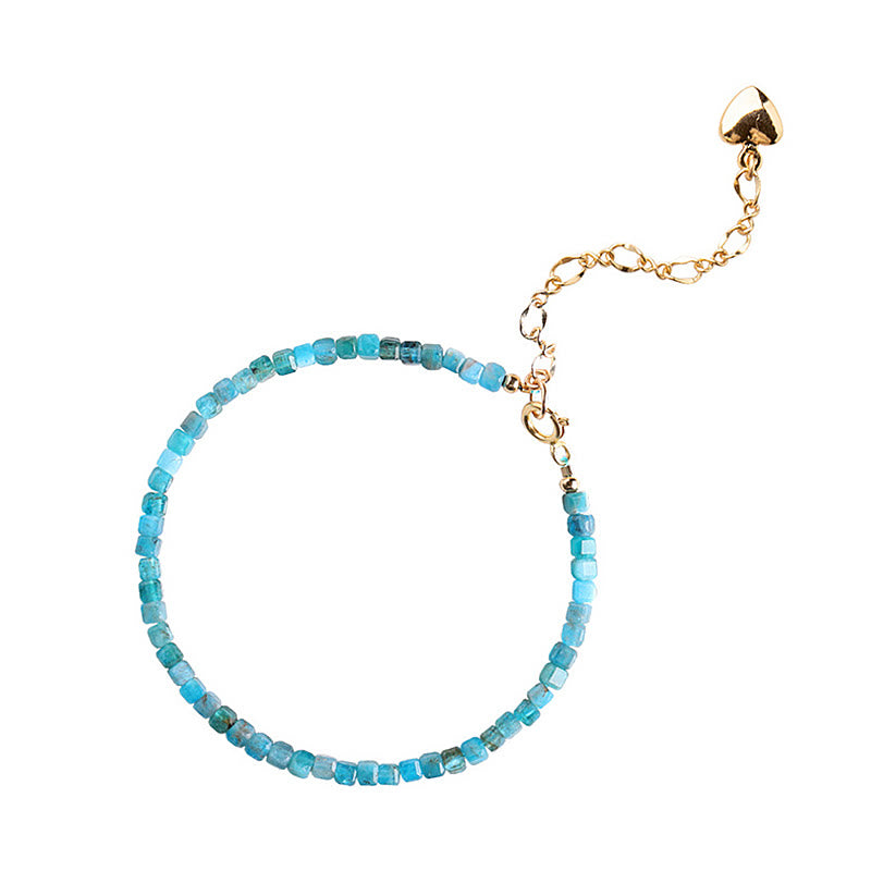 Buddha Stone 2.5mm Apatite Ultra-thin Beads 14k Gold Plated Copper Heart Motivation Bracelet - image 11